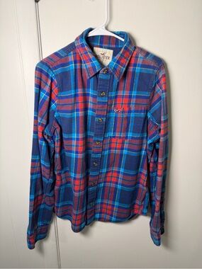 Hollister Men’s Plaid Flannel Shirt | Blue/Red/Teal | L | GUC